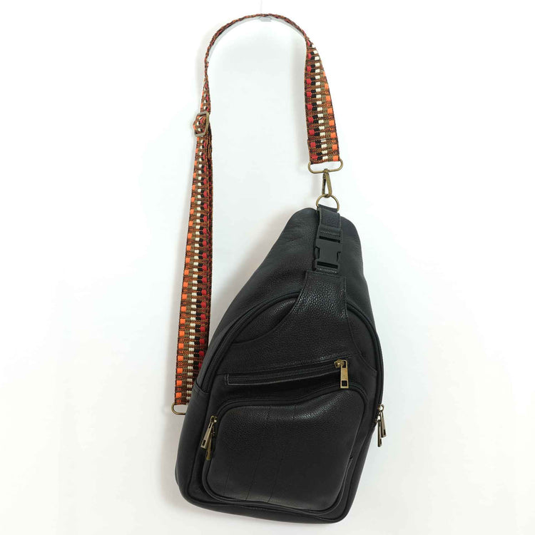 Artisanal leather sling bag in ebony black