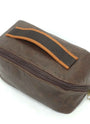 Guatemalan toiletry bag in a carob brown leather