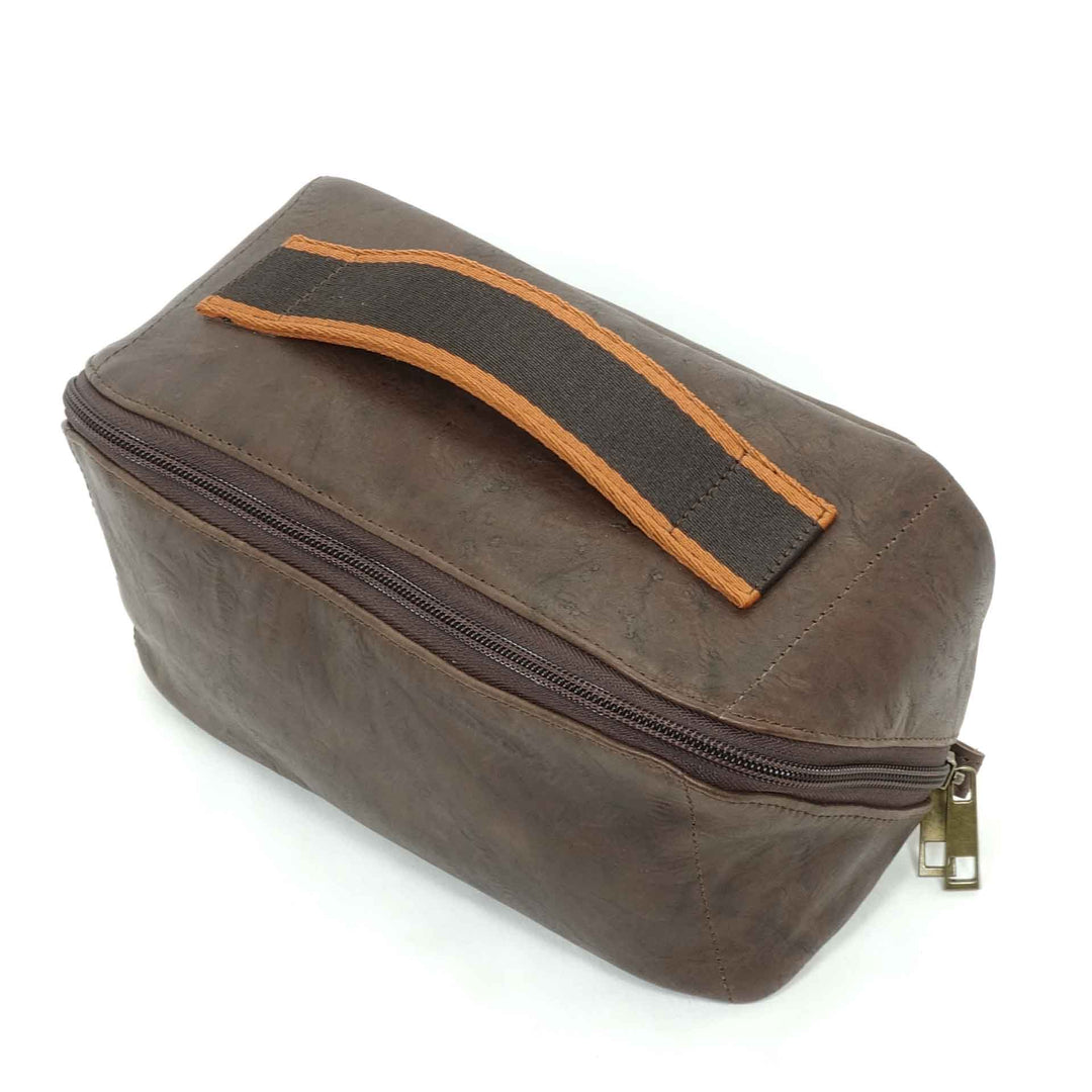 Guatemalan toiletry bag in a carob brown leather