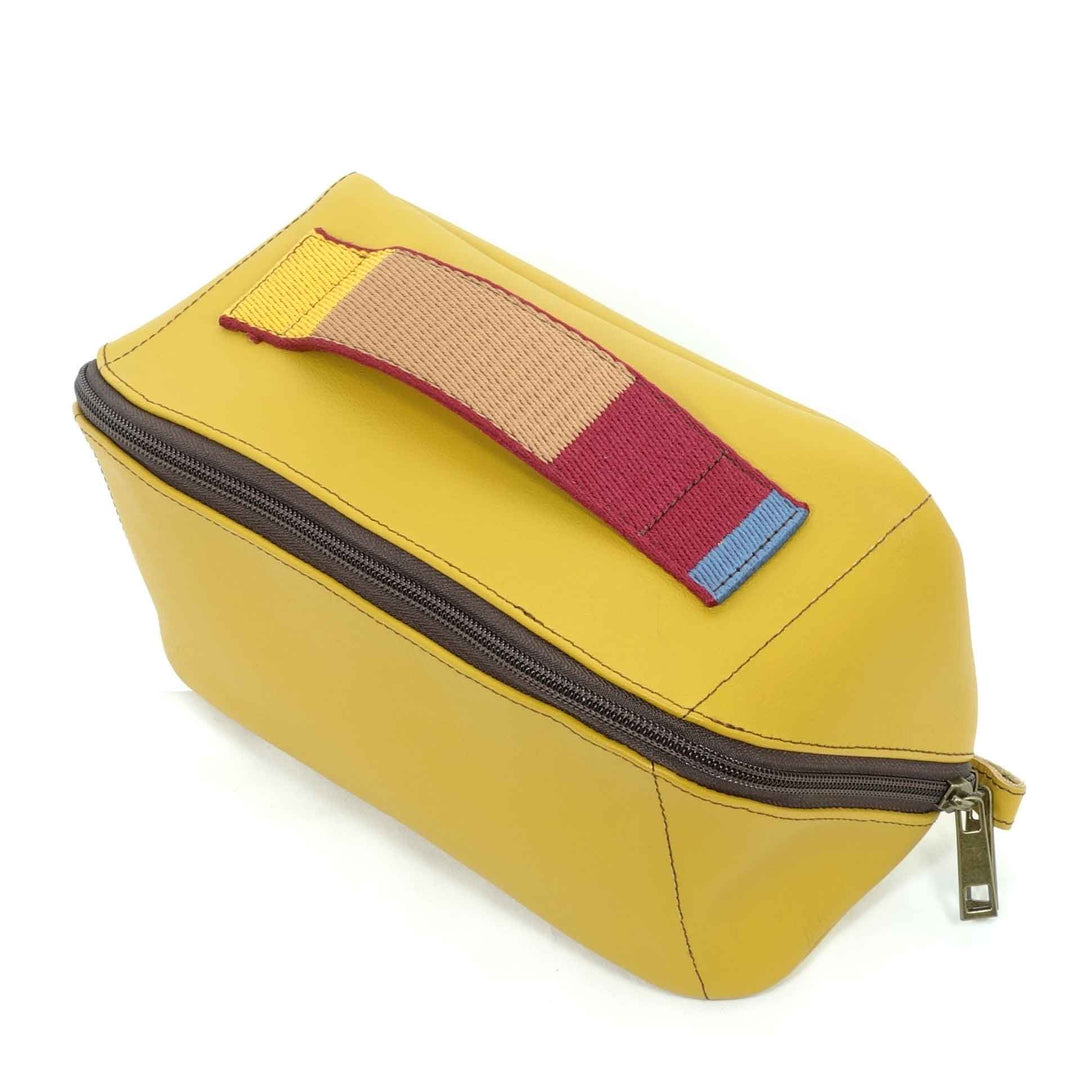 Guatemalan leather toiletry bag in yellow