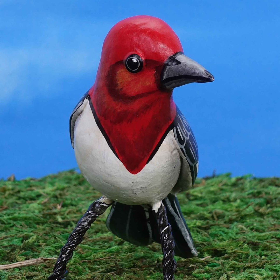 Red Headed Woodpecker Ceramic Figurine