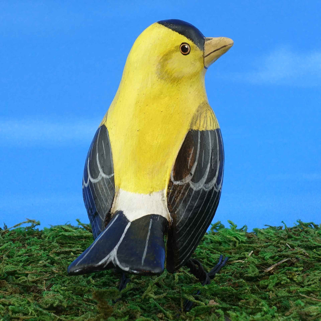 American goldfinch ceramic figurine, back view