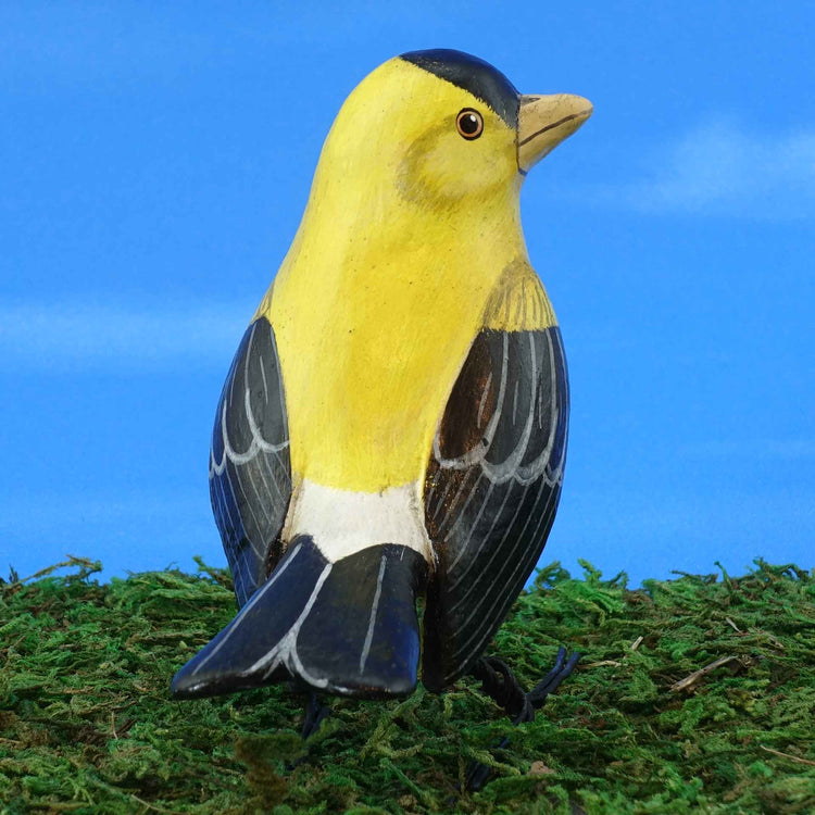 American goldfinch ceramic figurine, back view