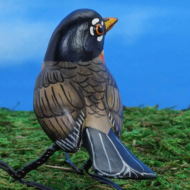 American robin ceramic figurine, back view