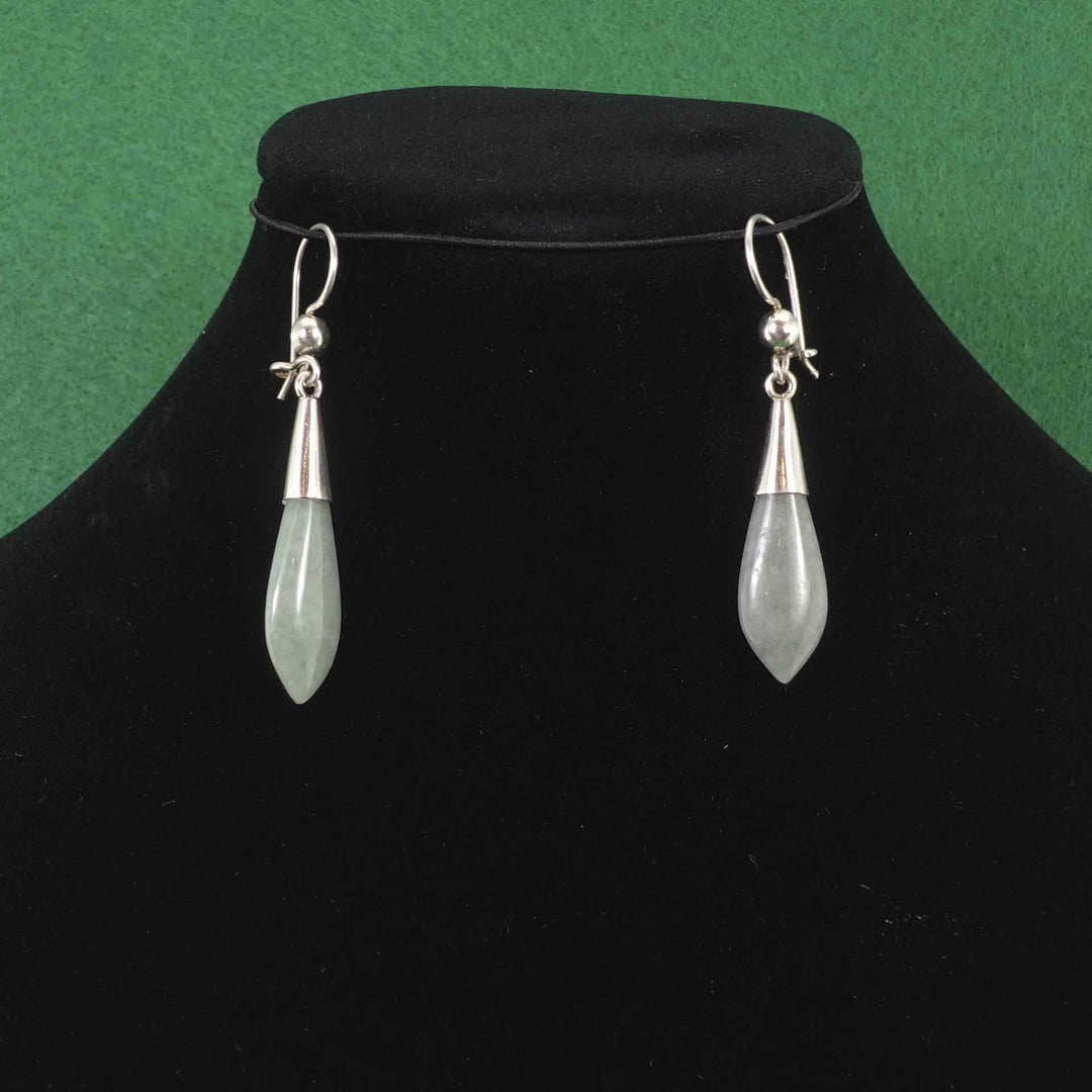Apple green jade teardrop shaped earrings with sterling silver
