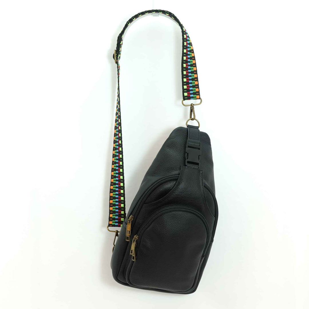 Artisanal leather sling bag in ebony black