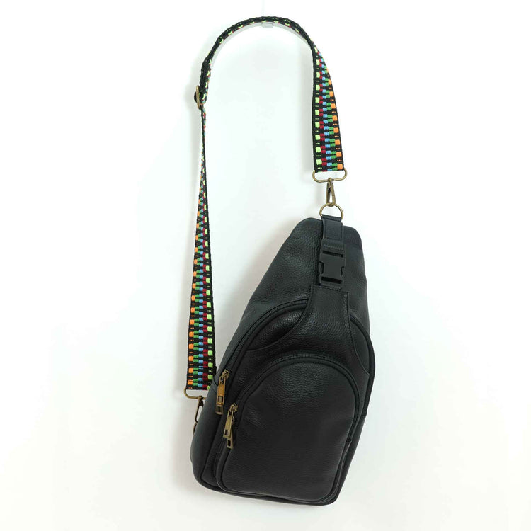 Artisanal leather sling bag in ebony black