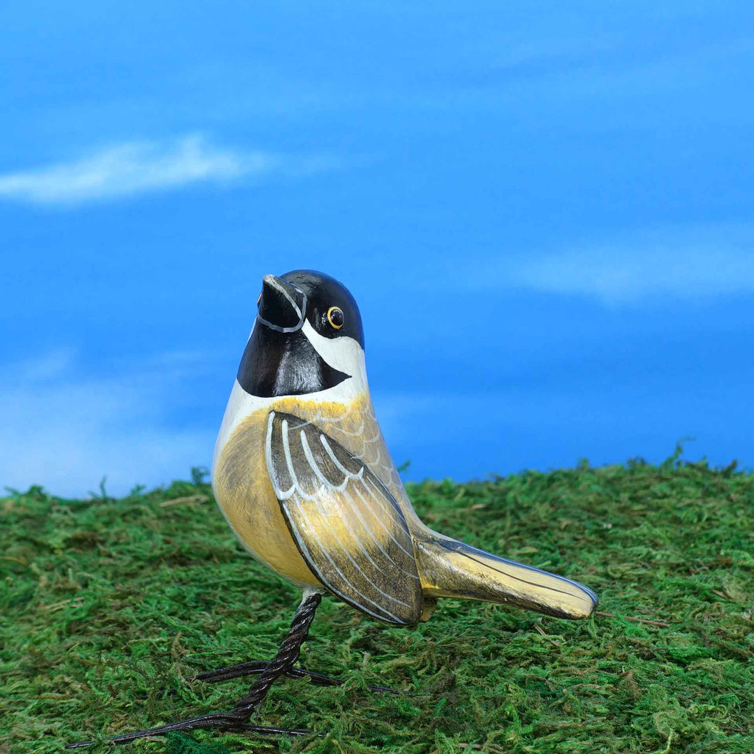 Black capped chickadee ceramic figurine