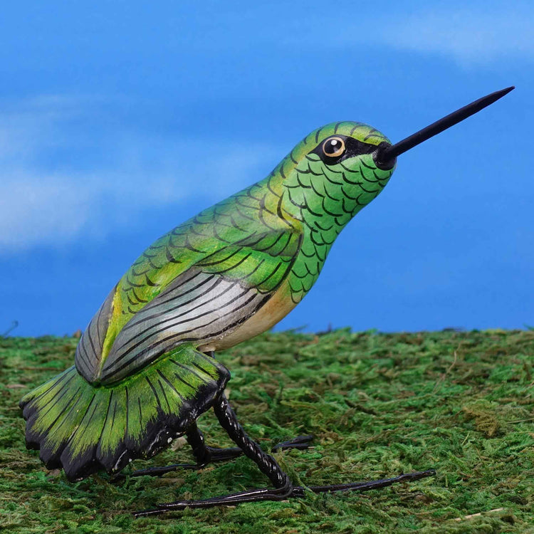 Ceramic figurine of a Buff-Bellied Hummingbird, back view