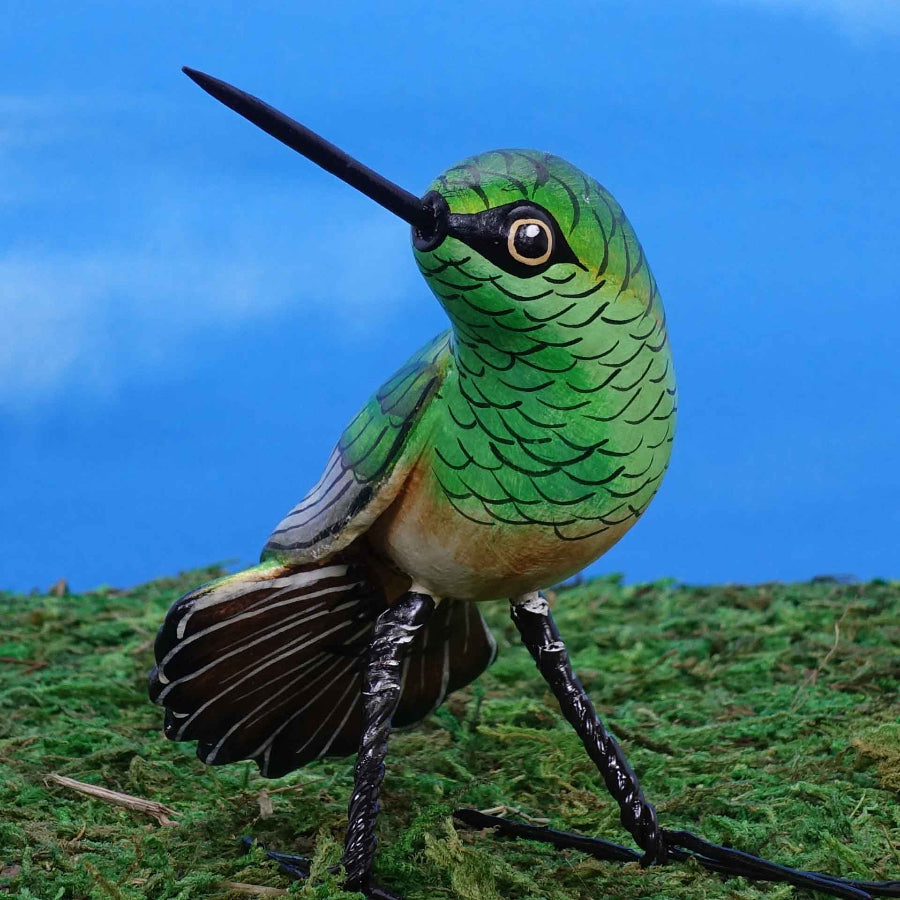 Ceramic figurine of a Buff-Bellied Hummingbird, front view