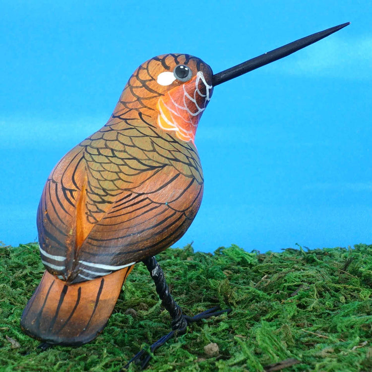 Ceramic figurine of a Cinnamon Hummingbird, back view