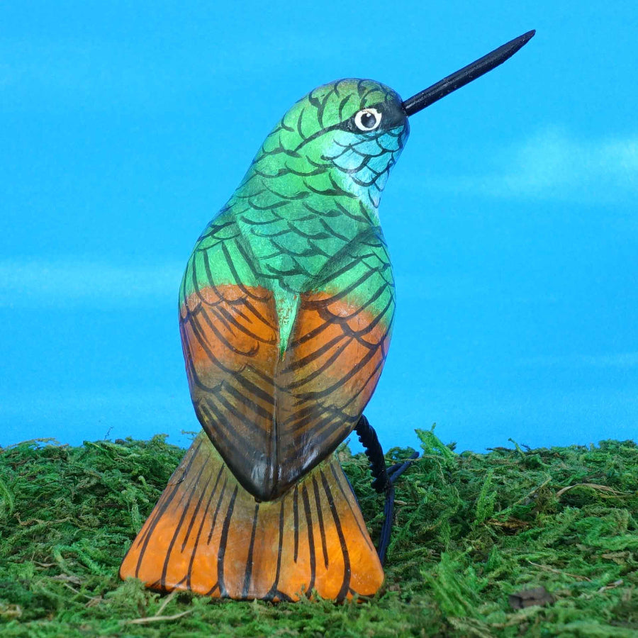 Ceramic figurine of an Emerald Hummingbird, back view