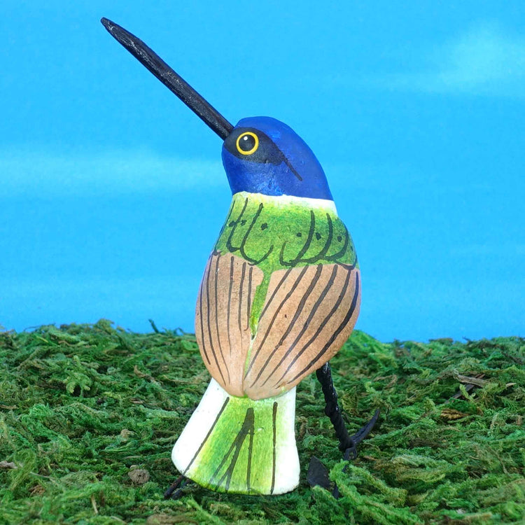 Ceramic figurine of a Jacobin Hummingbird, back view