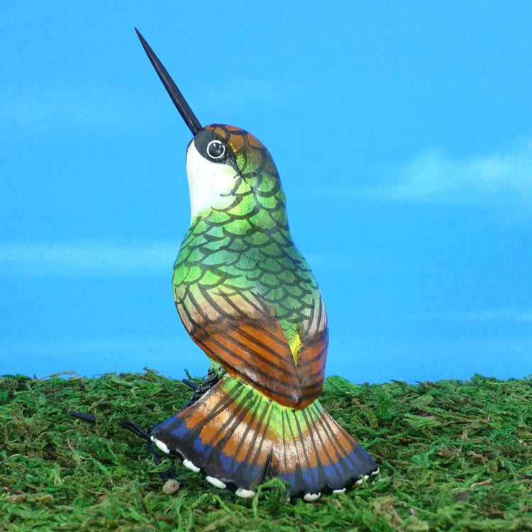 Ceramic figurine of a Mango Hummingbird, back view
