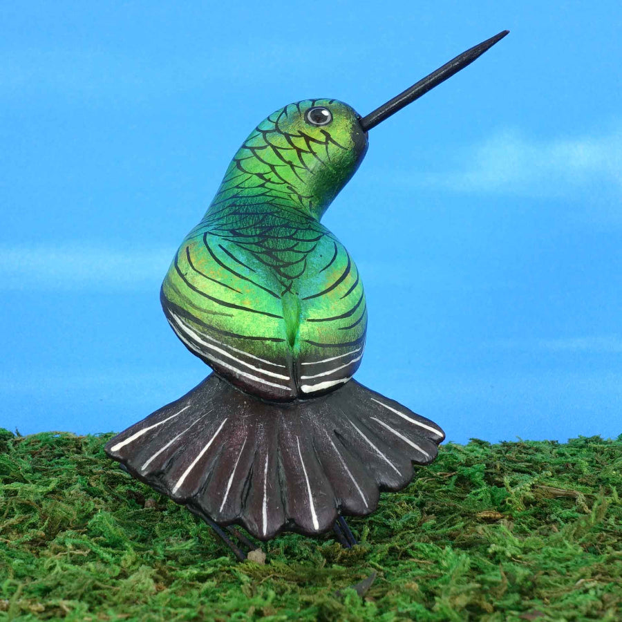 Ceramic figurine of a Sapphire Hummingbird, back view