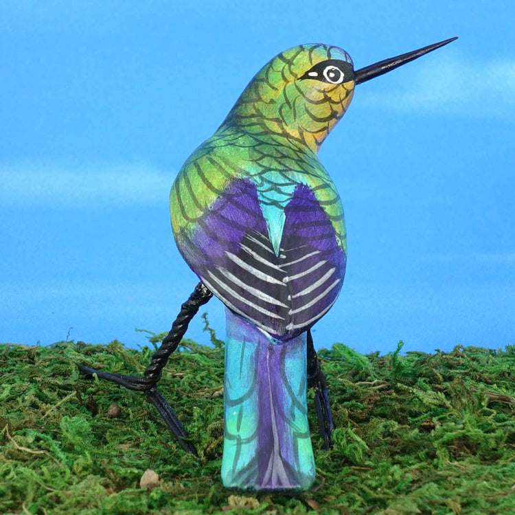 Ceramic figurine of a Violet-Tailed Hummingbird, back view