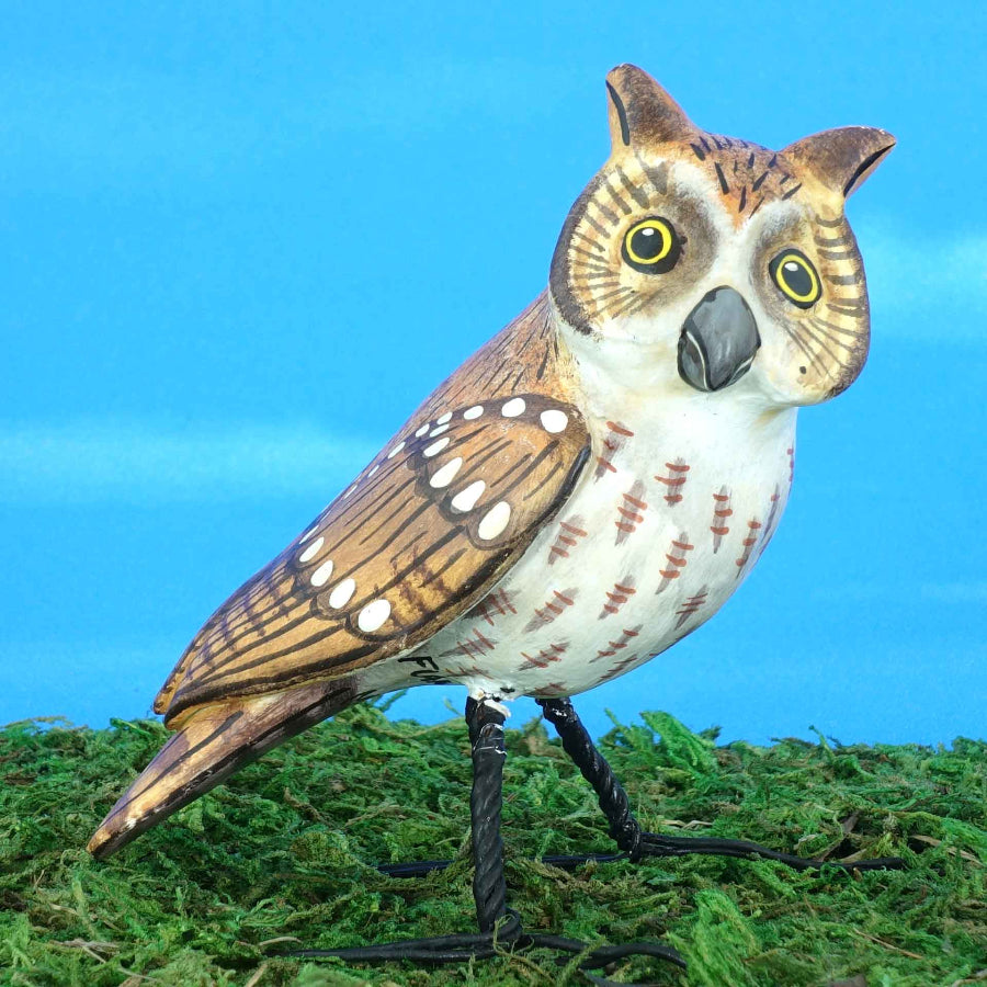 Creramic flammulated owl figurine, front view