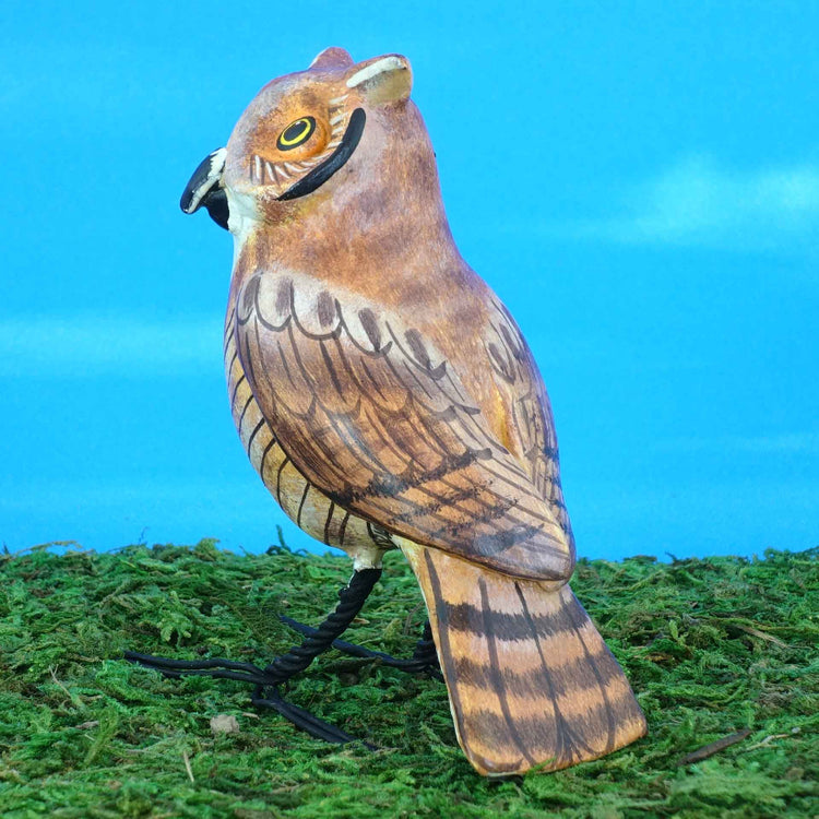 Ceramic Great Horned Owl figurine, back view
