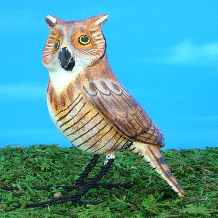 Ceramic Great Horned Owl figurine, front view
