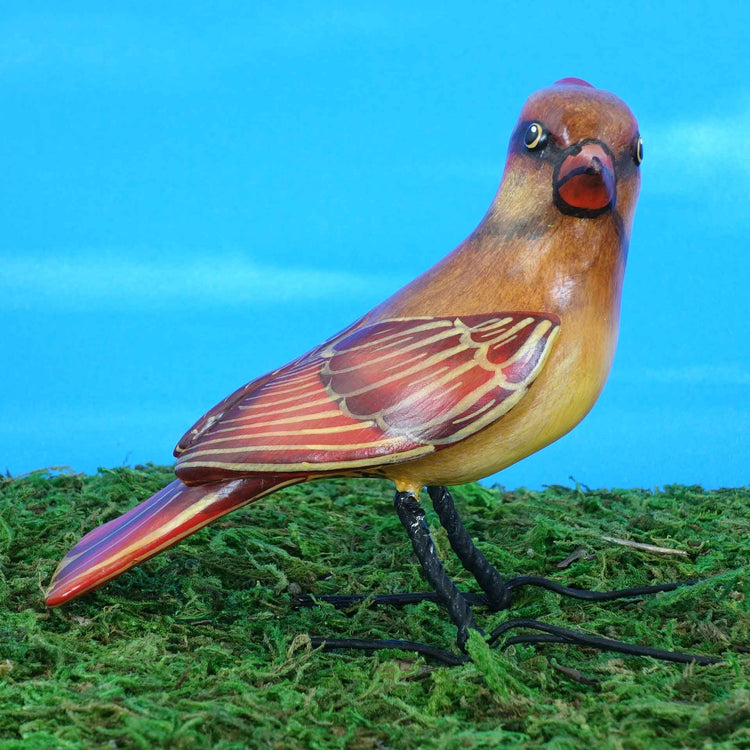 Female cardinal ceramic figurine
