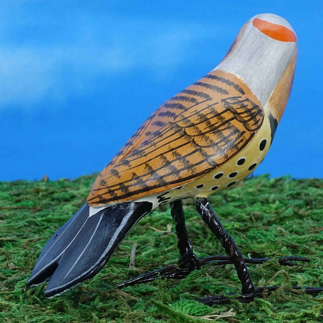 Northern Flicker ceramic figurine, back view