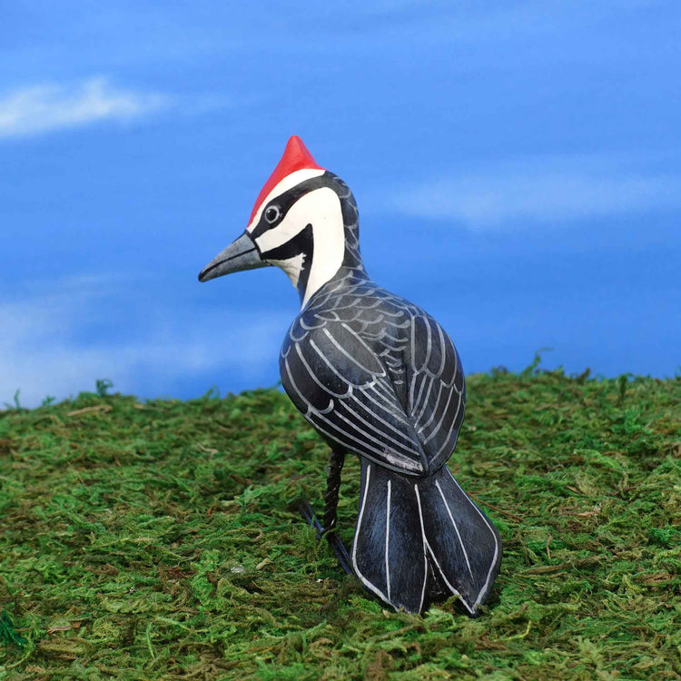 Pileated Woodpecker ceramic figurine, back view