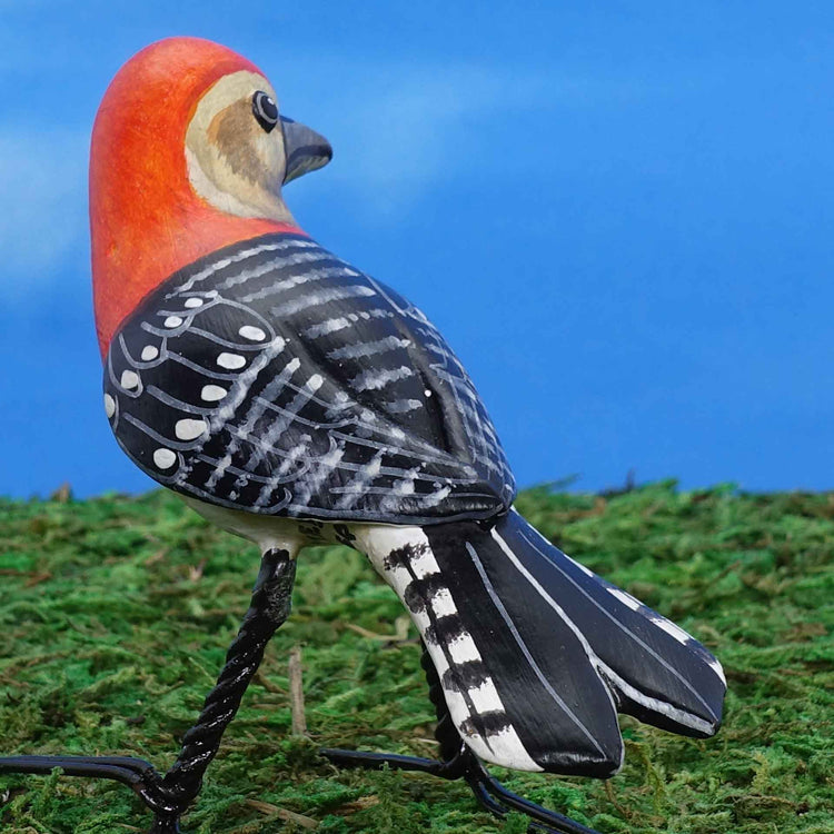 Red-bellied Woodpecker ceramic figurine, back view