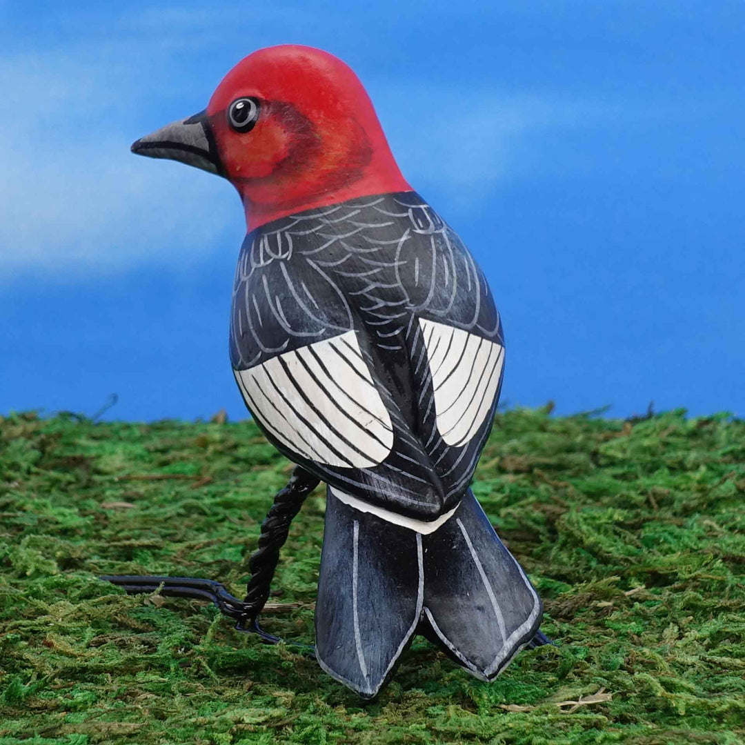 Red-headed Woodpecker ceramic figurine, back view