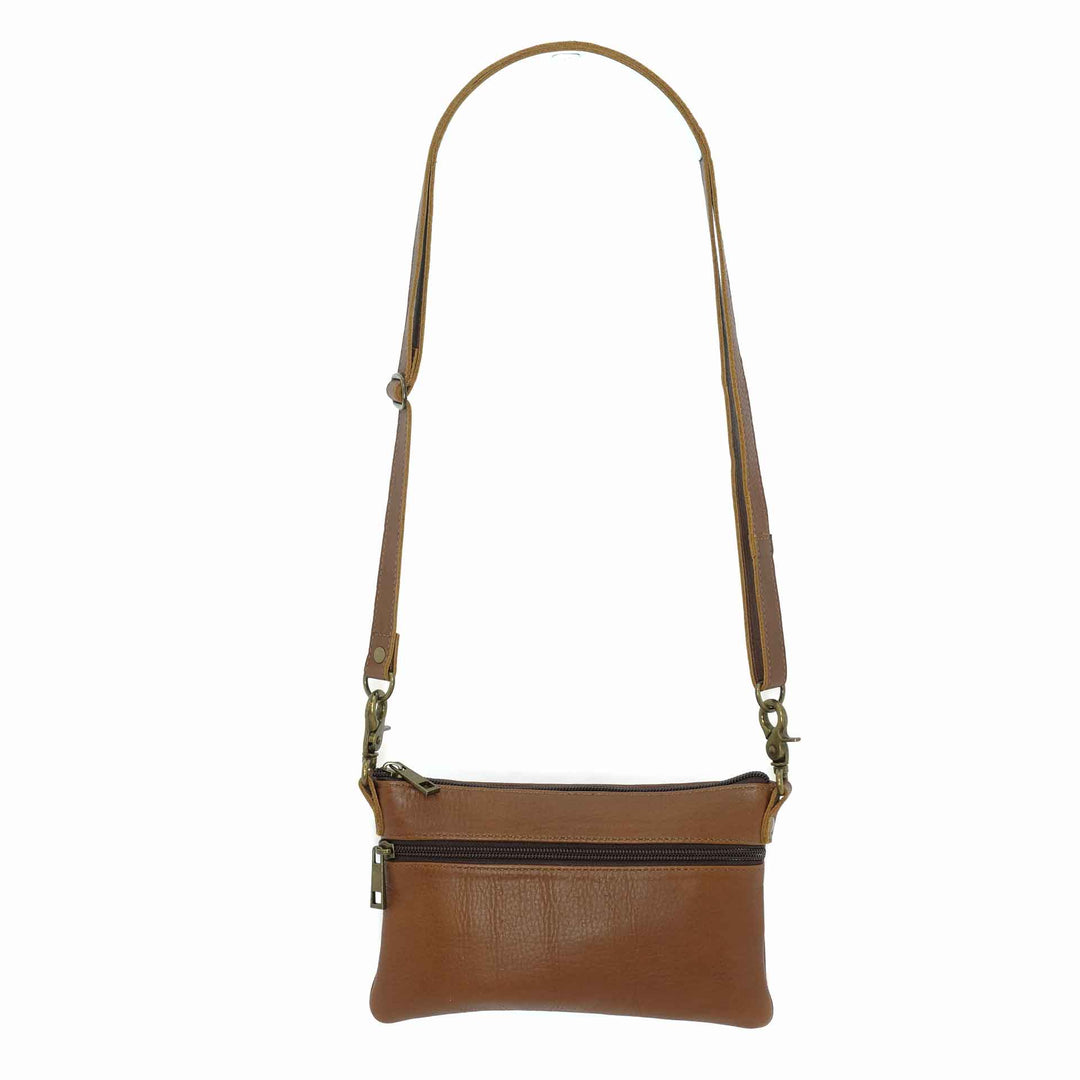 Handcrafted leather belt bag in a cognac brown color