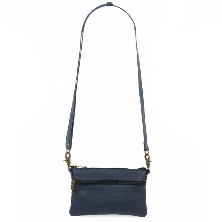 Handcrafted crossbody bag in an indigo blue color