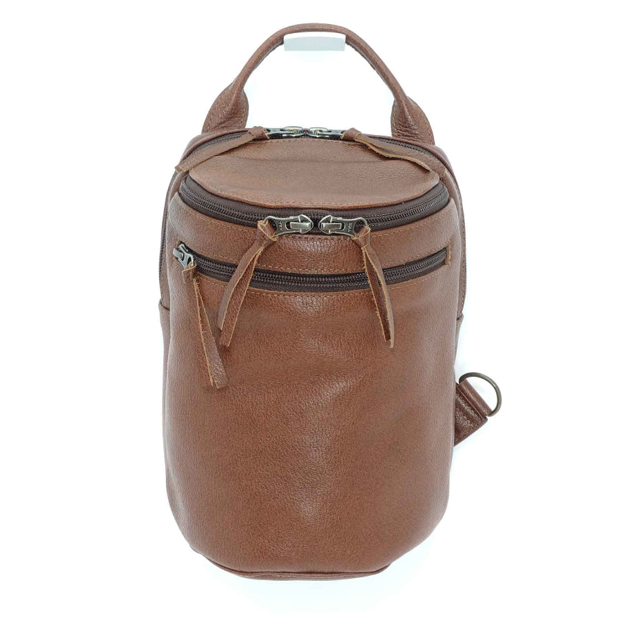 Handmade chest pack in a cinnamon brown color