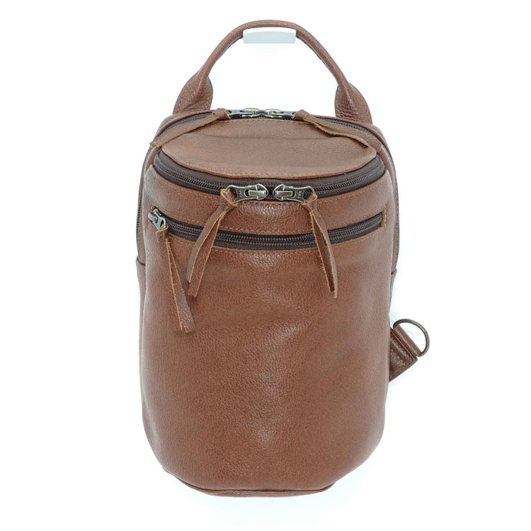 Handmade chest pack in a cinnamon brown color