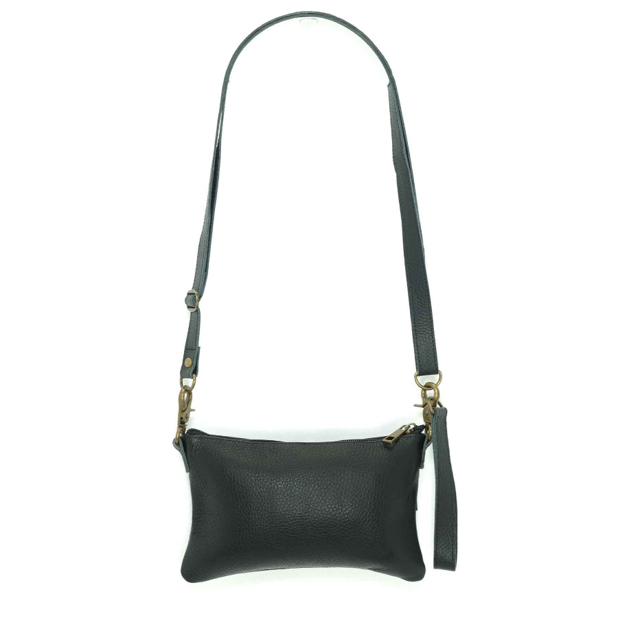 Handmade leather belt bag in ebony black, back view