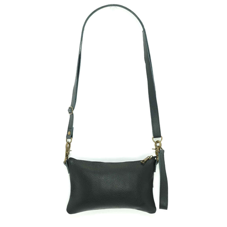 Handmade leather belt bag in ebony black, back view