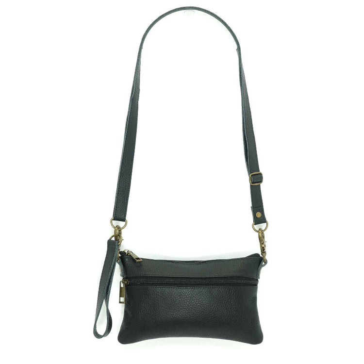 Handmade leather belt bag in an ebony black color