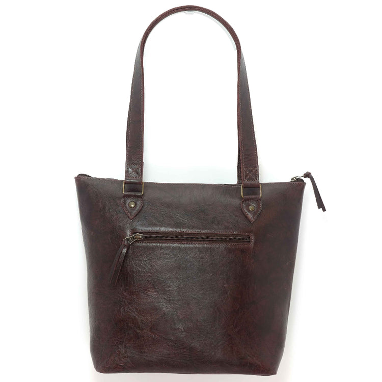 Handmade leather tote bag in merlot, crafted in Guatemala