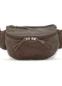Handmade leather waist bag in carob brown- front view, crafted in Guatemala
