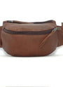 Handmade leather waist bag in cinnamon brown, front view, crafted in Guatemala