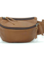 Handmade leather waist bag in cognac brown- front view, crafted in Guatemala