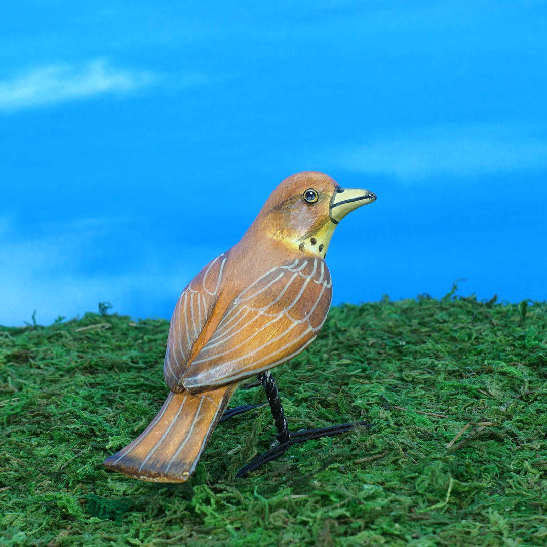 Hermit thrush ceramic figurine, back view