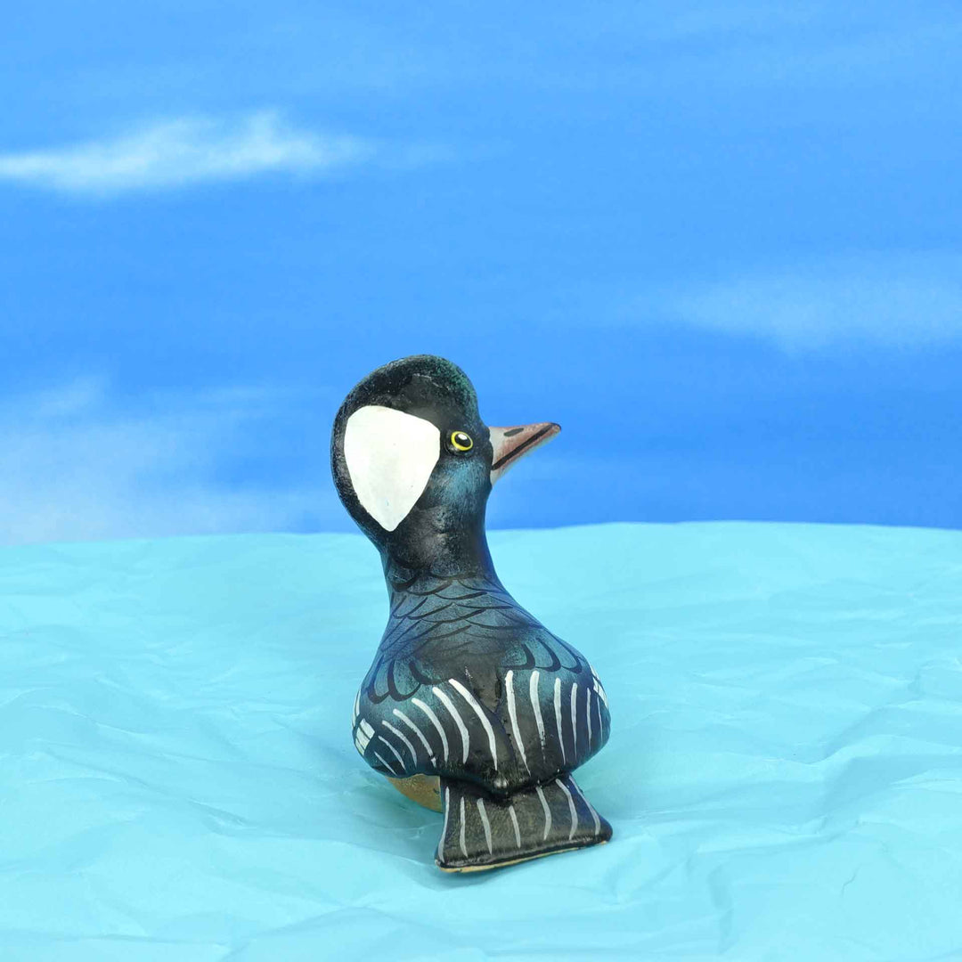 Hooded Merganser ceramic figurine, back view