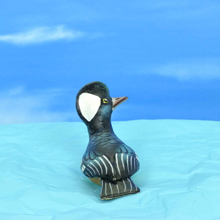 Hooded Merganser ceramic figurine, back view