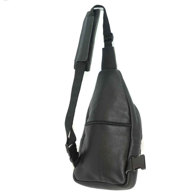 Leather sling bag in ebony black, back view.  Crafted in Guatemala