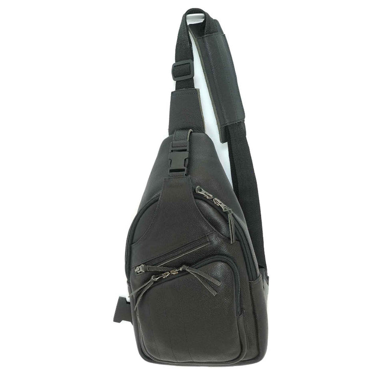 Leather sling back in ebony black, front view.  Crafted in Guatemala