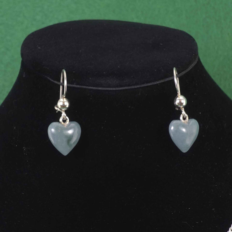 translucent green jade heart shaped earrings